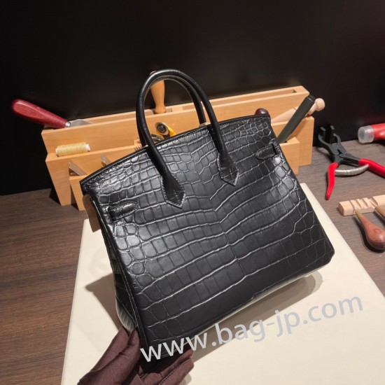 エルメスバーキン 25センチニロティカス Crocodile Niloticus89 /Black (Noir)ブラックシルバー金具 全手縫いbirkin25-005