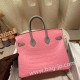 エルメスバーキン 25センチアリゲーターマット Alligator Crocodile 5P/Pink & 80/Pearl GreyピンクX パールグレーゴールド金具  全手縫いbirkin25-014