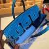 エルメスバーキン 25センチアリゲーターマット Alligator Crocodile touch Bleu Hydra& Bleu Izmir ブルーイドラ(T7)/ブルーイズミール(7W)シルバー金具 全手縫いbirkin25-017