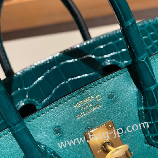 エルメスバーキン 25センチオーストリッチ Ostrich Z6/MalachiteマラカイトX 6Q Vert Emeraudeゴールド金具  全手縫いbirkin25-019