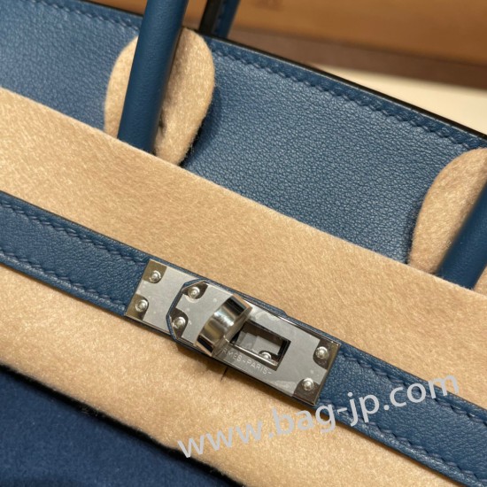 エルメスバーキン 25センチChamois 08 / bleu royal  ブルーロワイヤルシルバー金具 全手縫いbirkin25-022