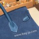 エルメスバーキン 25センチChamois 08 / bleu royal  ブルーロワイヤルシルバー金具 全手縫いbirkin25-022