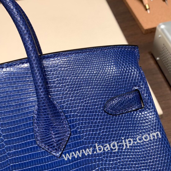 エルメスバーキン 25センチLizard リザードナチュラ73/Blue Saphir  ブルーサフィールゴールド金具  全手縫いbirkin25-030