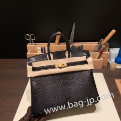 エルメスバーキン 25センチLizard リザードナチュラ89 /Black ブラックゴールド金具  全手縫いbirkin25-032