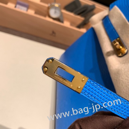 エルメスバーキン 25センチLizard リザードナチュラT7/Blue Hydra  ブルーイドラゴールド金具  全手縫いbirkin25-033