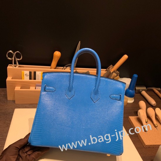 エルメスバーキン 25センチLizard リザードナチュラT7/Blue Hydra  ブルーイドラゴールド金具  全手縫いbirkin25-033