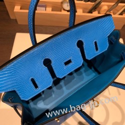 エルメスバーキン 25センチLizard リザードナチュラT7/Blue Hydra  ブルーイドラゴールド金具  全手縫いbirkin25-033