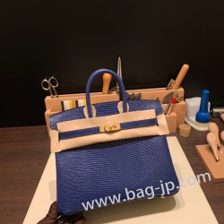 エルメスバーキン 25センチLizard リザードナチュラM3 /Blue Encre ブルーアンクルゴールド金具  全手縫いbirkin25-037