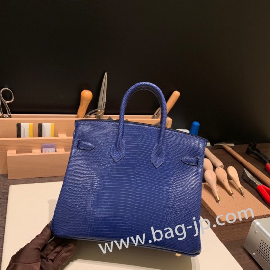 エルメスバーキン 25センチLizard リザードナチュラM3 /Blue Encre ブルーアンクルゴールド金具  全手縫いbirkin25-037