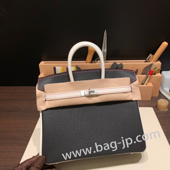 エルメスバーキン 25センチトゴ Togo ブラック X ホワイト89 /Black (Noir) & 01 /White  シルバー金具 全手縫いbirkin25-155