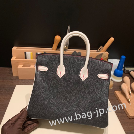 エルメスバーキン 25センチトゴ Togo ブラック X ホワイト89 /Black (Noir) & 01 /White  シルバー金具 全手縫いbirkin25-155