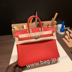 エルメスバーキン 25センチトゴ Togo ルージュクーS3 /Rouge Cœur シルバー金具 全手縫いbirkin25-156