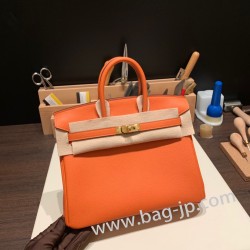 エルメスバーキン 25センチトゴ Togo オレンジ93 /Orangeゴールド金具  全手縫いbirkin25-159