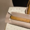 3C /Parchemin  パルシュマン & 22 /Saffron  サフラン珍しいカラーブロック 25cm Birkin｜柔らかい素材・平滑表面・優れた通気性・高い耐磨耗性！エルメスバーキンオーストリッチ 25センチ ゴールド金具  
