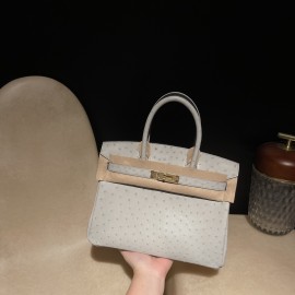 4Z  ゴールド金具 4Z /Gris Mouette  グリムエット エルメスバーキンオーストリッチ 25センチ 高級カスタムメイド Birkin 30cm 南アフリカ KK オーストリッチ 
