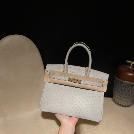 4Z  ゴールド金具 4Z /Gris Mouette  グリムエット エルメスバーキンオーストリッチ 25センチ 高級カスタムメイド Birkin 30cm 南アフリカ KK オーストリッチ 