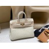 エルメスバーキンオーストリッチ 25センチ 高級カスタムメイド Birkin 25cm 南アフリカ KKオーストリッチ  パルシュマン｜オーストリッチ白系最高の美しさと品格を持つ色調！ゴールド金具