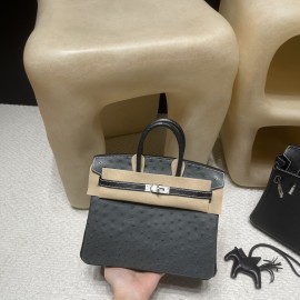 88/Graphite   グラファイト & 89/Black (Noir) ブラックフロストシルバー金具 高級カスタムメイド 25 birkin  南アフリカ KK オーストリッチ 