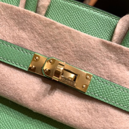 エルメスバーキン 25 外縫い ヴェールクリケット3I Vert Criquet 全手縫いbirkin25-w027