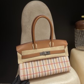 HERMES エルメス ショルダーバッグ ショルダーバーキンライト29 クーベルチュール ライン 刺繍 エクリュ/ベージュ/フォーヴ/ローズポップ/黒/ゴールド トワルアッシュ/スイフト シルバー金具