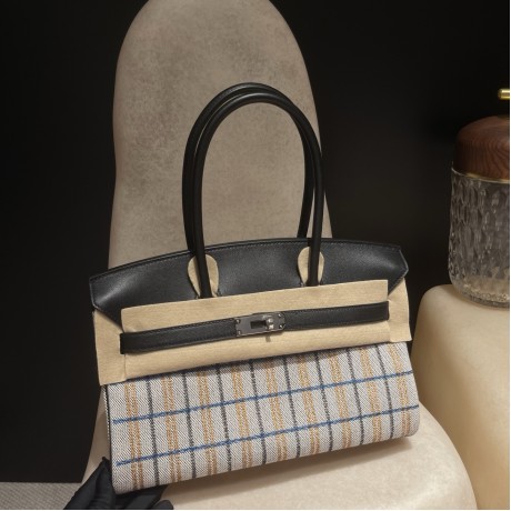 Shoulder birkin 29cm エルメス バーキンショルダーライト29 エクリュ オレンジ クーベルチュール ライン 刺繍 ブルー スイフト トワルアッシュ シルバー金具  Shoulder birkin 29cm