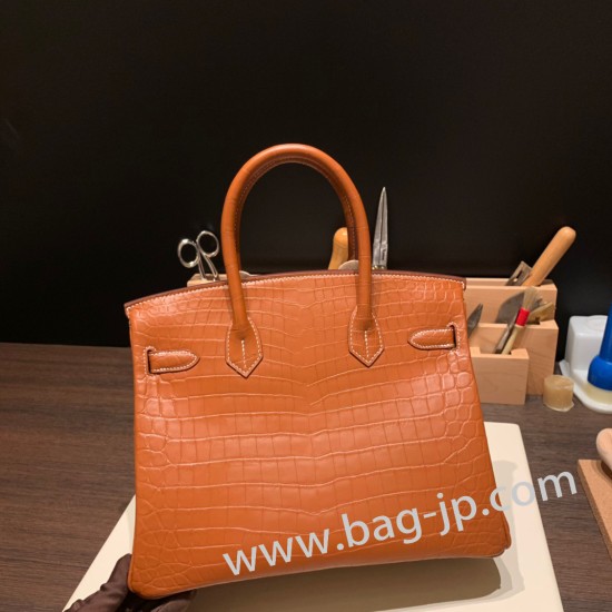 エルメスバーキン 30センチMatta Crocodile ゴールド  37/ Goldシルバー金具 birkin30-006 全手縫い