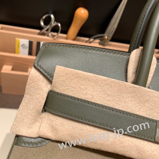 エルメスバーキン 30センチswift& chamois vert militaireシルバー金具 birkin30-008 全手縫い