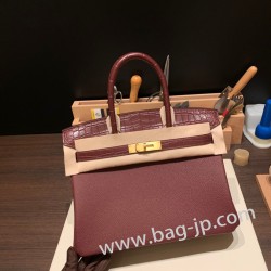 エルメスバーキン 30センチCrocodile& Touch 55/Rouge Hルージュアッシュゴールド金具 birkin30-019 全手縫い