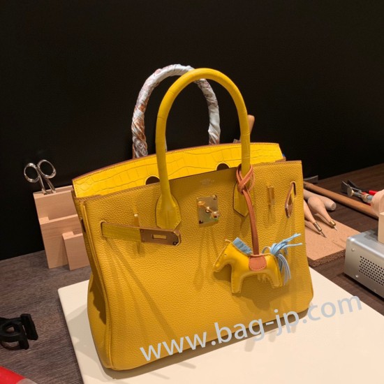 エルメスバーキン 30センチCrocodile& Touch 9D/Jaune Ambre ジョーヌアンブルゴールド金具 birkin30-020 全手縫い