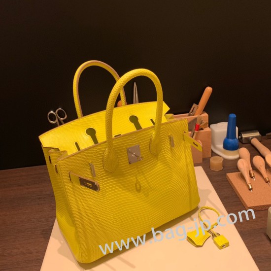 エルメスバーキン 30センチLizard リザードナチュラ9L/CANARIシルバー金具 birkin30-021 全手縫い