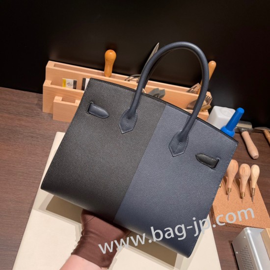 エルメスバーキン 30センチCasaque ブラックxブルーフリーダxブルーインディゴゴールド金具 birkin30-023 全手縫い