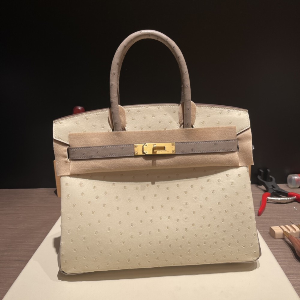 バーキン 30 オーストリッチ 3C パルシュマン グリアスファルト ヘアラインゴールド金具