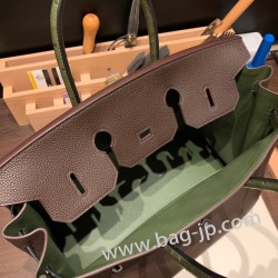 エルメスバーキン 35センチ togoトゴ & Ostrich  46/ Ebene& V6/ Canope エベーヌ x カノピ シルバー金具  birkin35-004 全手縫い