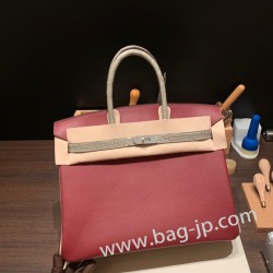 エルメスバーキン 35センチ evercolor& chamois  55/ Rouge H & 81 /Gris Tourterelle ルージュアッシュ x トゥルティエールグレー シルバー金具  birkin35-007 全手縫い