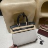 30cm バーキン ファブリック＆スウィフトレザー 89 ノワール（銀金具）*ファブリック素材が*若々しい雰囲気*を演出し、オールレザーより*軽量*なのが特長です。