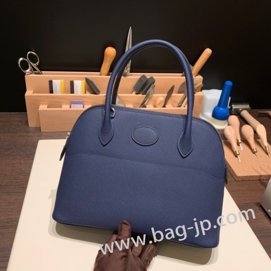 エルメス ボリード27 Epsom ヴォーエプソン ブルーシルバーバックルx 73/ブルーサフィール シルバー金具  bolide27-003 全手縫い