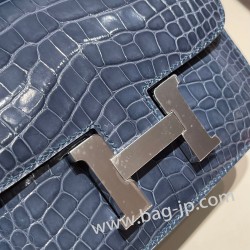 エルメス コンスタンス  ミニ クロコダイル ブルートンペット N7 /Blue Tempete  シルバー金具   constance19-003 全手縫い