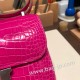 エルメス コンスタンス  ミニ Shiny Alligator Crocodile ローズシェヘラザード J5 /Rose Scheherazade シルバー金具   constance19-005 全手縫い