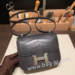 エルメス コンスタンス  ミニ Matte Alligator Crocodile ポロサスマットクロコダイル グラファイト 88/ Graphite ゴールド金具  constance19-006 全手縫い