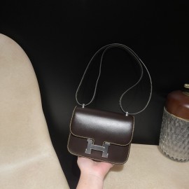 47/Chocolat  ショコラ内 & 9D/ Jaune Ambre  ジョーヌアンブル  ゴールド金具 コンスタンスミニ Constance 19cm box ボックスカーフ 