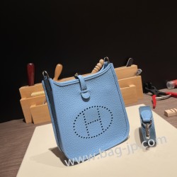 エルメス エヴリンアマゾンTPM Mini Evelyn  トリヨンクレマンス Clemence ブルーノール P3/Blue du Nord シルバー金具 Mini Evelyn--031 全手縫い