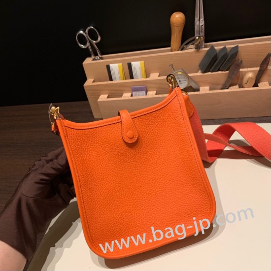 エルメス エヴリンアマゾンTPM Mini Evelyn  トリヨンクレマンス Clemence  オレンジ 93 /Orange ゴールド金具 Mini Evelyn--052 全手縫い