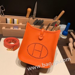 エルメス エヴリンアマゾンTPM Mini Evelyn  トリヨンクレマンス Clemence  オレンジ 93 /Orange ゴールド金具 Mini Evelyn--052 全手縫い