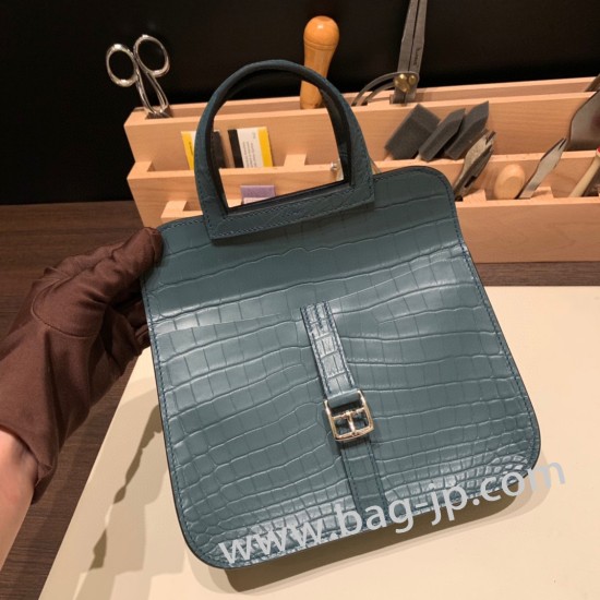 エルメス アルザン 22cm Halzan mini  nilo crocodile コバルト 7C Cobalt  シルバー金具  Halzan25-001 全手縫い