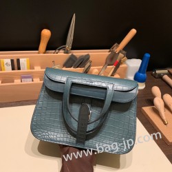 エルメス アルザン 22cm Halzan mini  nilo crocodile コバルト 7C Cobalt  シルバー金具  Halzan25-001 全手縫い