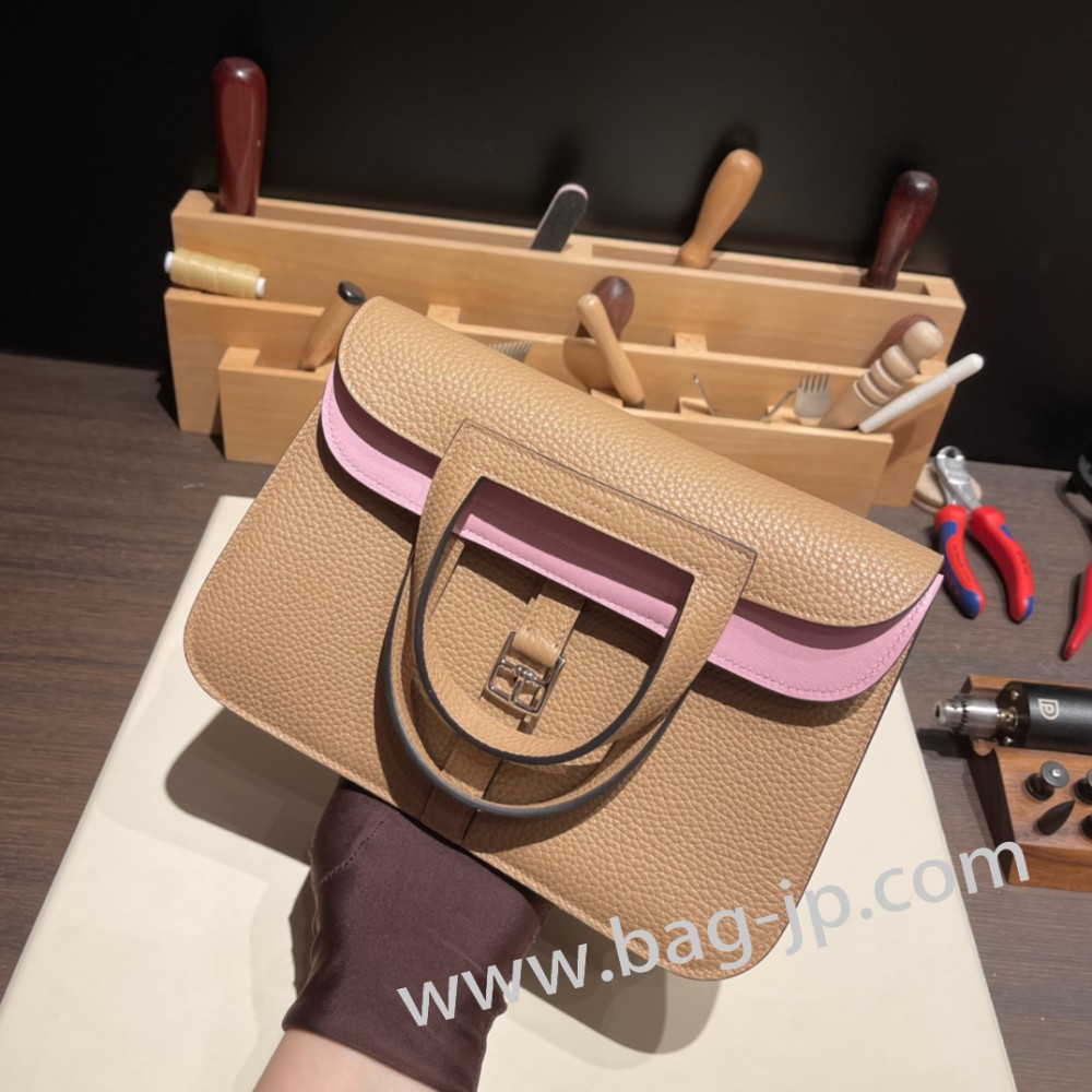 エルメス アルザン 25cm Halzan  トリヨンクレマンス X9/Mauve Syhalzanestre モーヴシルベストル  チャイ 0M/Chai ゴールド金具   Halzan25-002 全手縫い