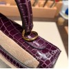 エルメス ケリー25cm  外縫い porous Crocodile  レザン 59 /Raisin ゴールド金具  kelly25-001 全手縫い