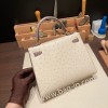 エルメス ケリー25cm  外縫い Ostrich パルシュマン3C/ Parchemin & グリアスファルト M8/Gris Asphalt  ゴールド金具  kelly25-010 全手縫い