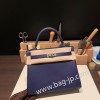 ブルーアンクル M3/ Blue Encre & フランボワーズ Framboise  シルバー金具  kelly25-013 全手縫い エルメス ケリー25cm  外縫い