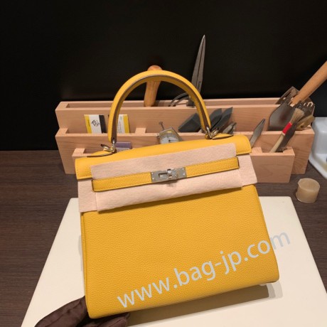 ジョーヌアンブル 9D /Jaune Ambre シルバー金具  kelly25-027 全手縫い エルメス ケリー25cm  togo トゴ